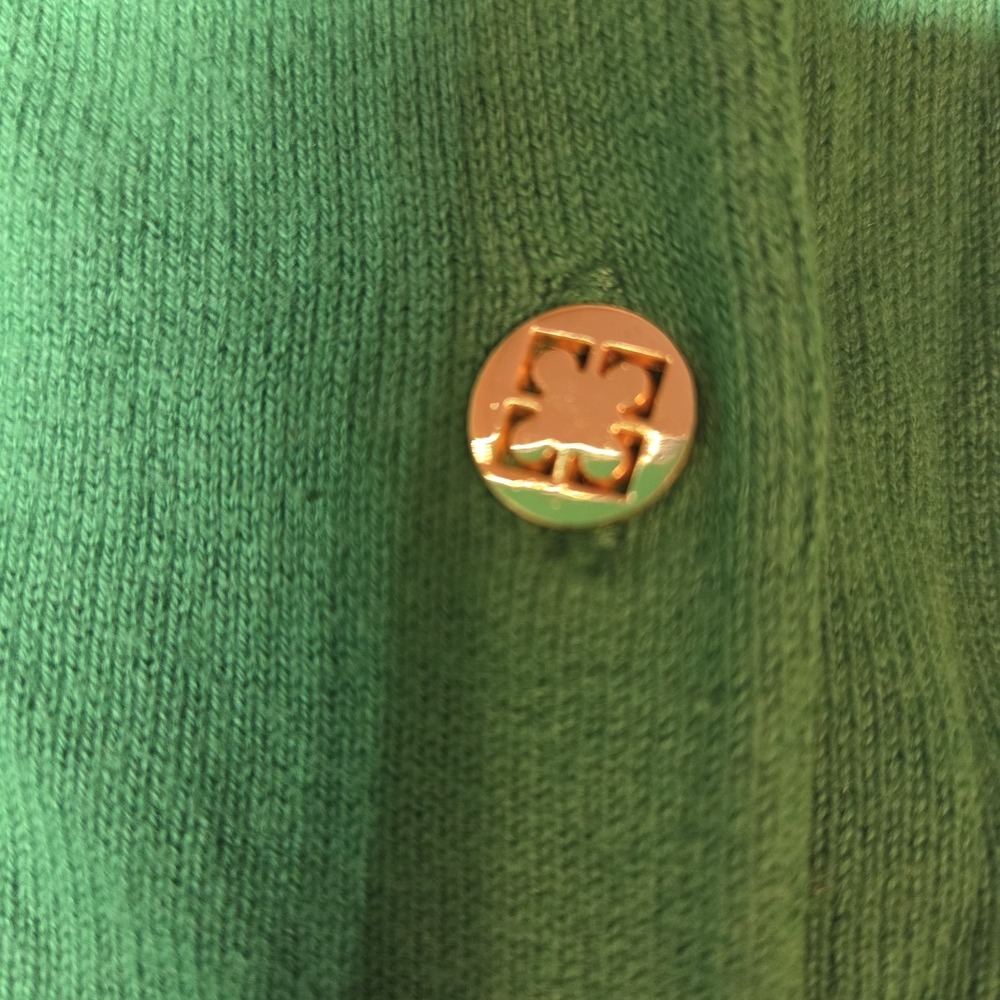 Liz Claiborne New York Green Cardigan Sweater Gold Logo Buttons Womens Medium - Picture 3 of 6